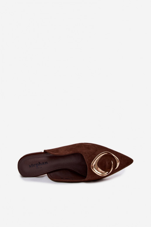Women's Mules Slippers with Decorative Gold Detail Chocolate Galvella