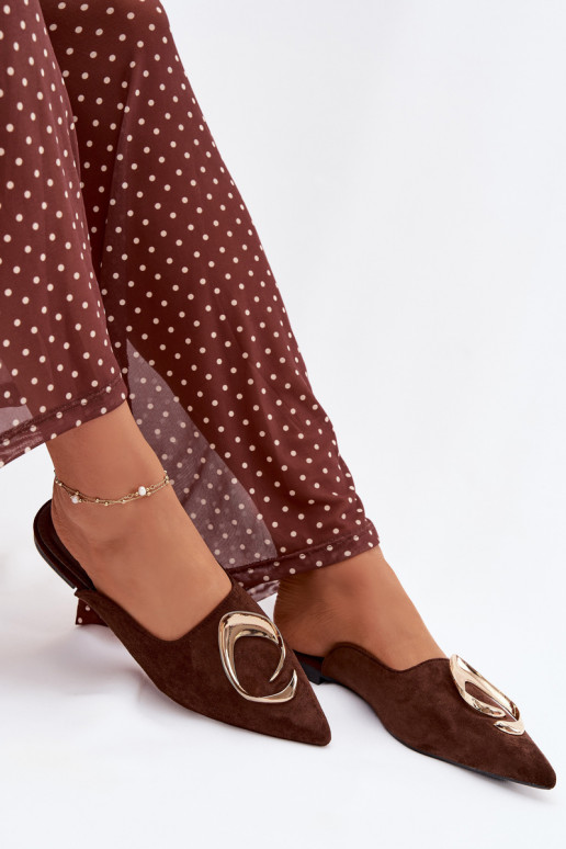 Women's Mules Slippers with Decorative Gold Detail Chocolate Galvella