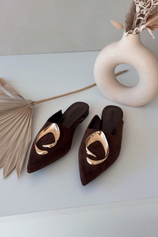 Women's Mules Slippers with Decorative Gold Detail Chocolate Galvella