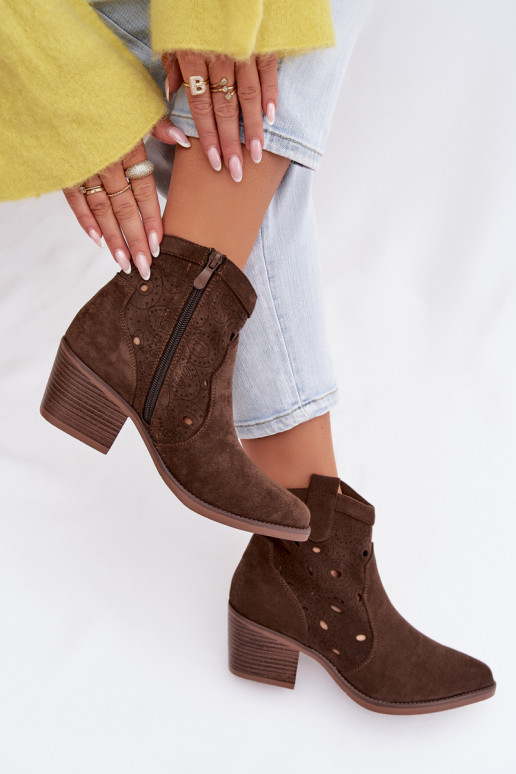 Women's Cowgirl Ankle Boots with Lace Pattern Chocolate Nolvina