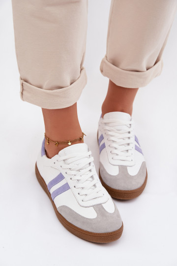 Zazoo N1068 Skórzane Niskie Sneakersy Damskie Biało-Niebieskie