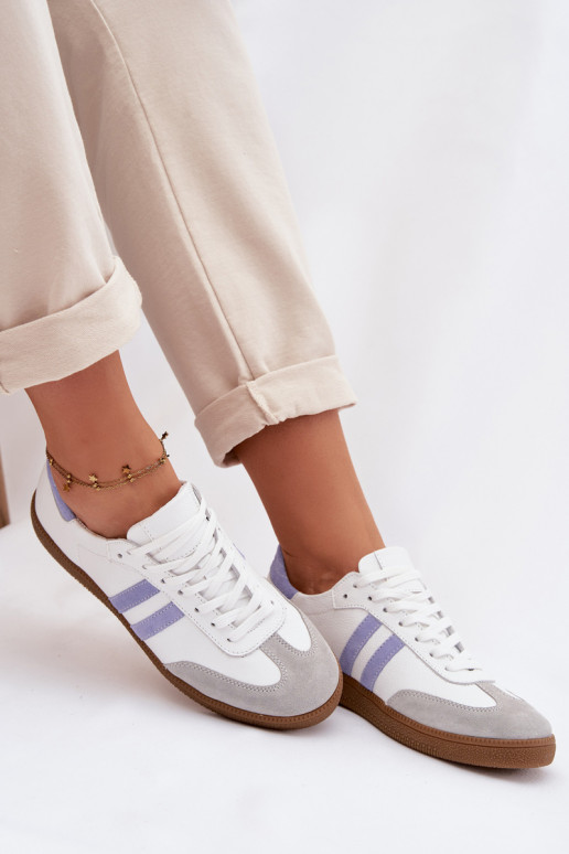 Zazoo N1068 Leather Low Women's Sneakers White-Blue