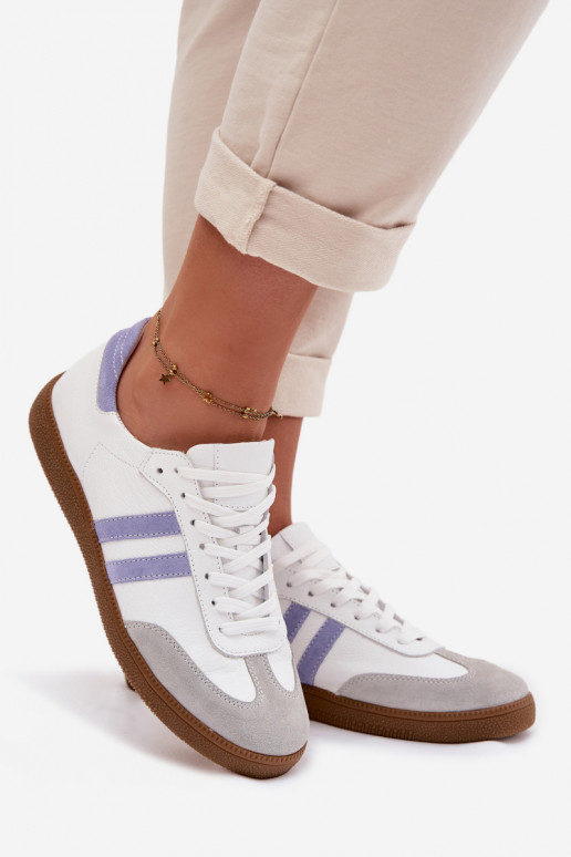 Zazoo N1068 Skórzane Niskie Sneakersy Damskie Biało-Niebieskie