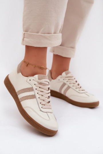 Zazoo N1068 Skórzane Niskie Sneakersy Damskie Beżowe 2