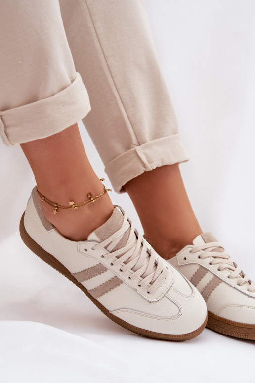 Zazoo N1068 Skórzane Niskie Sneakersy Damskie Beżowe