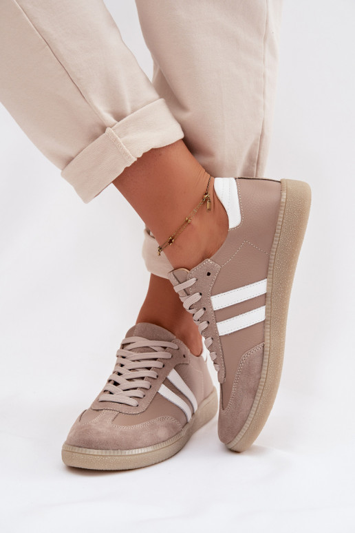 Zazoo N1068 Skórzane Niskie Sneakersy Damskie Ciemnobeżowe