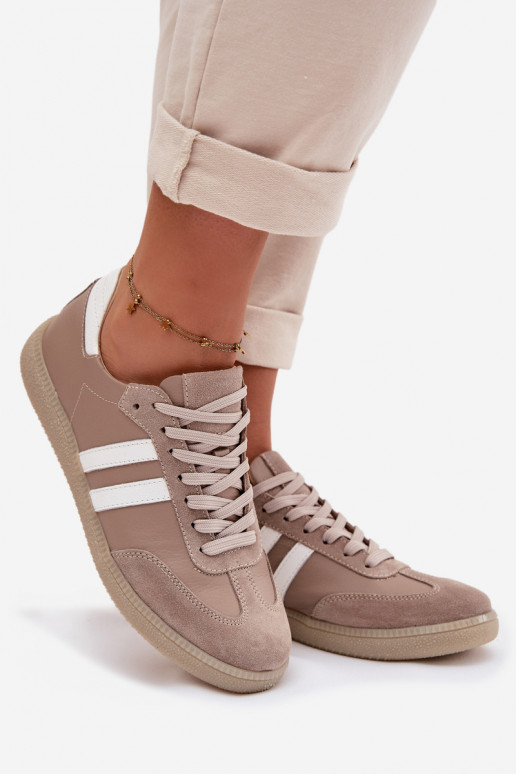 Zazoo N1068 Skórzane Niskie Sneakersy Damskie Ciemnobeżowe