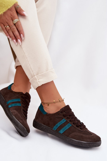 Zazoo N1068 Zamszowe Niskie Sneakersy Damskie Czekoladowe