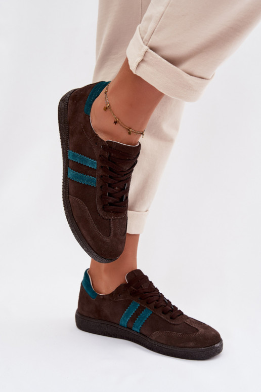 Zazoo N1068 Zamszowe Niskie Sneakersy Damskie Czekoladowe