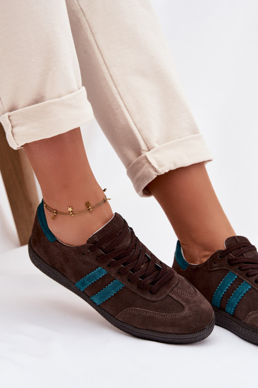 Zazoo N1068 Zamszowe Niskie Sneakersy Damskie Czekoladowe