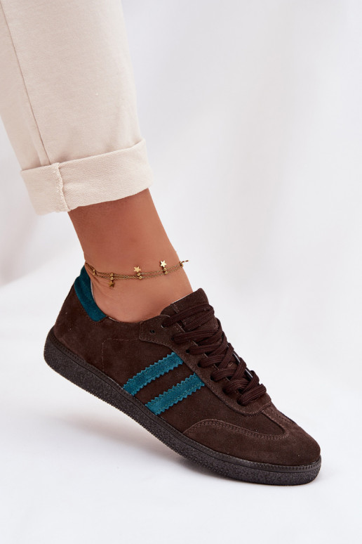 Zazoo N1068 Zamszowe Niskie Sneakersy Damskie Czekoladowe