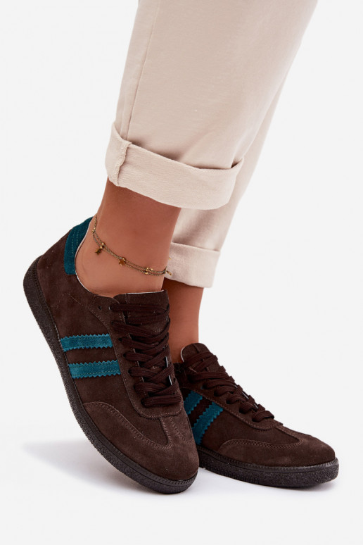 Zazoo N1068 Zamszowe Niskie Sneakersy Damskie Czekoladowe