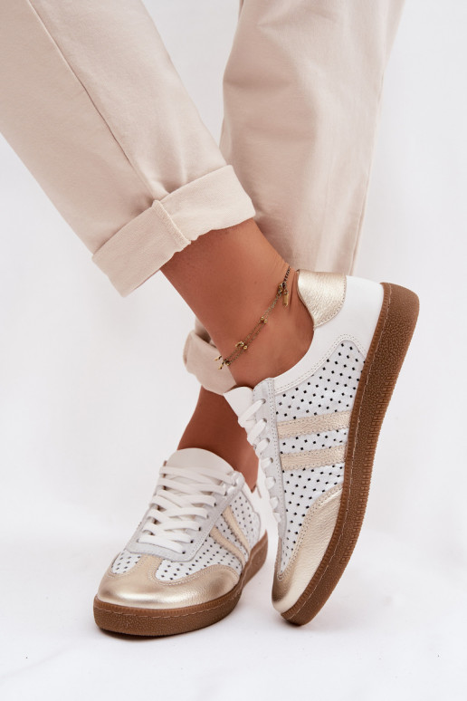 Leather Perforated Women's Sneakers Zazoo N1318 Silver-Gold
