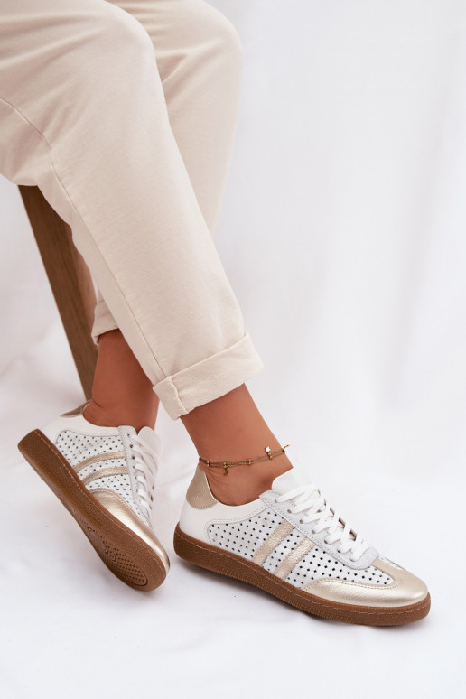 Leather Perforated Women's Sneakers Zazoo N1318 Silver-Gold