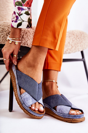 Leather Profiled Slippers Maciejka 04986-17 Blue