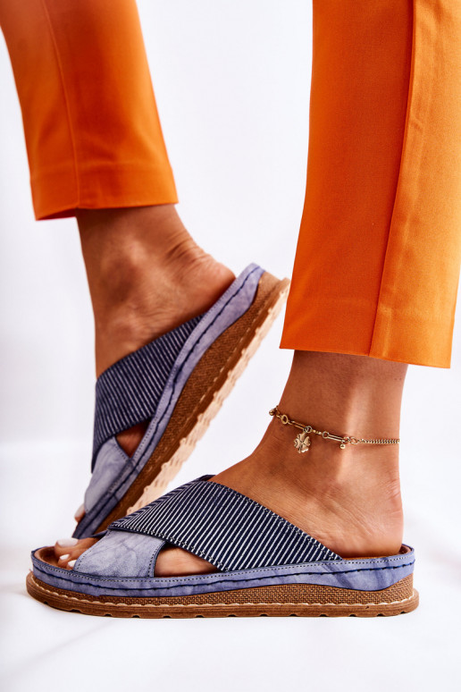 Skórzane Profilowane Klapki Maciejka 04986-17 Niebieskie