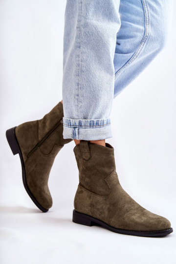 Women's Suede Flat Heel Boots Green Fiorenz