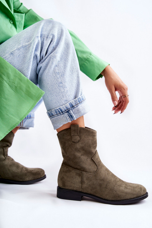 Damskie Zamszowe Botki Na Płaskim Obcasie Zielone Fiorenz