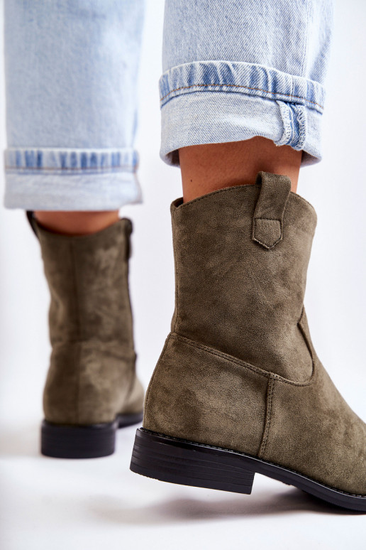 Damskie Zamszowe Botki Na Płaskim Obcasie Zielone Fiorenz