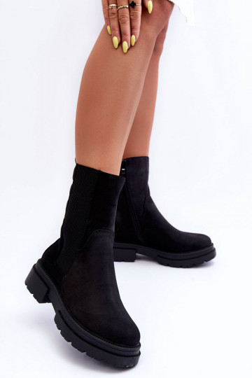 High Quilted Ankle Boots Slip-on Nubuck Black Milca 2
