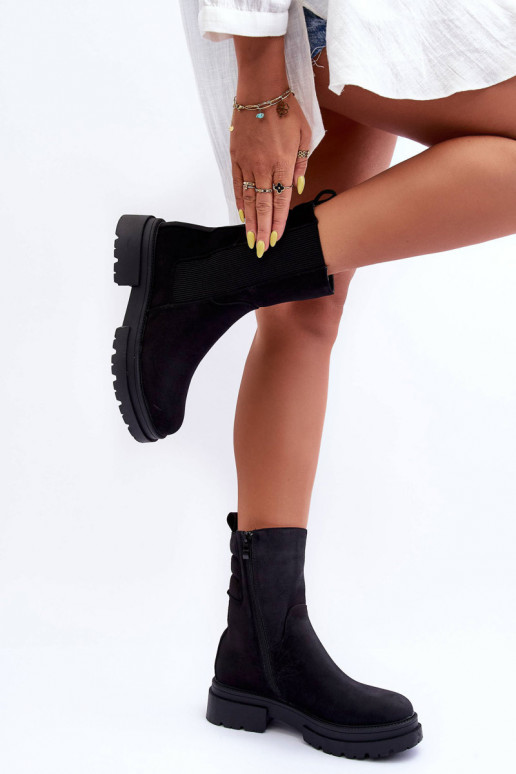 High Quilted Ankle Boots Slip-on Nubuck Black Milca