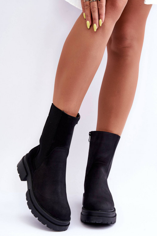 High Quilted Ankle Boots Slip-on Nubuck Black Milca
