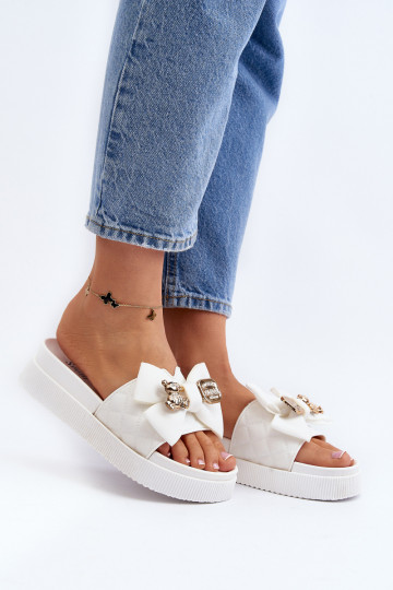 Women's Flip Flops with Bow and Teddy Bear White Katterina 2