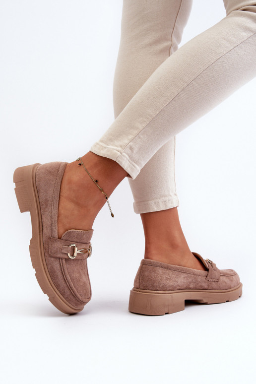 Women's Loafers with Gold Decoration Eco Suede Brown Lighas