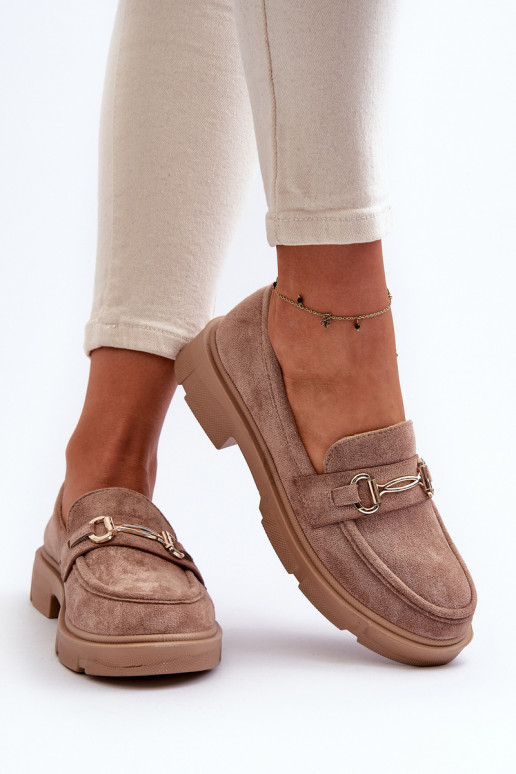 Women's Loafers with Gold Decoration Eco Suede Brown Lighas
