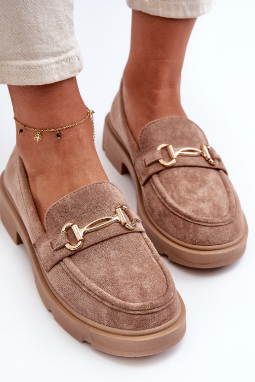 Women's Loafers with Gold Decoration Eco Suede Brown Lighas