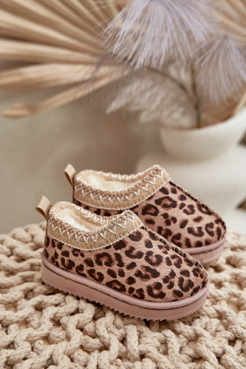 Snow Boots Kids Ankle Boots With Leopard Print On Platform Insulated With Fur Brown Vilabria 2