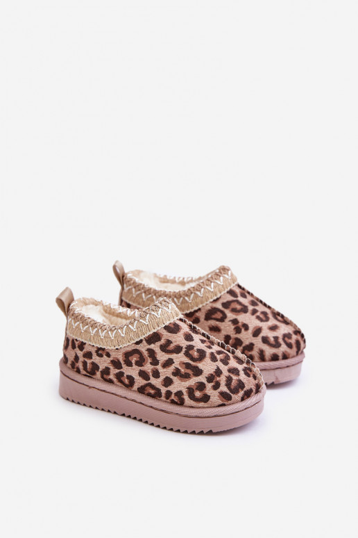 Snow Boots Kids Ankle Boots With Leopard Print On Platform Insulated With Fur Brown Vilabria