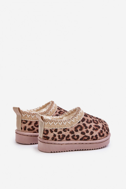 Snow Boots Kids Ankle Boots With Leopard Print On Platform Insulated With Fur Brown Vilabria