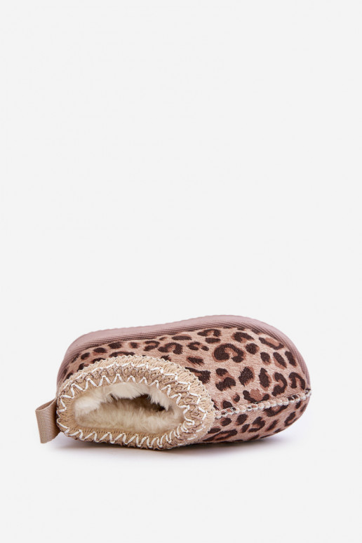 Snow Boots Kids Ankle Boots With Leopard Print On Platform Insulated With Fur Brown Vilabria