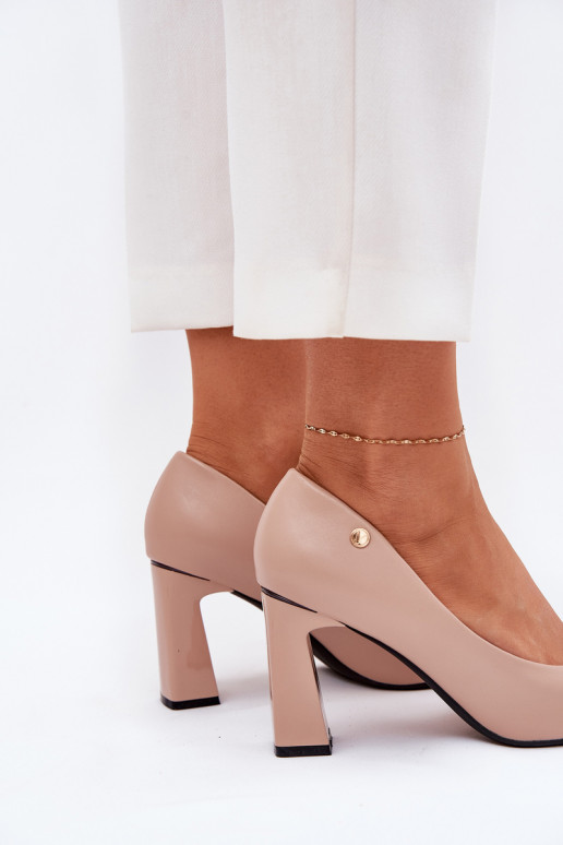 Elegant Heels On Block Heel Vinceza 62221 Beige