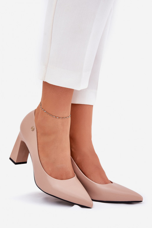 Elegant Heels On Block Heel Vinceza 62221 Beige