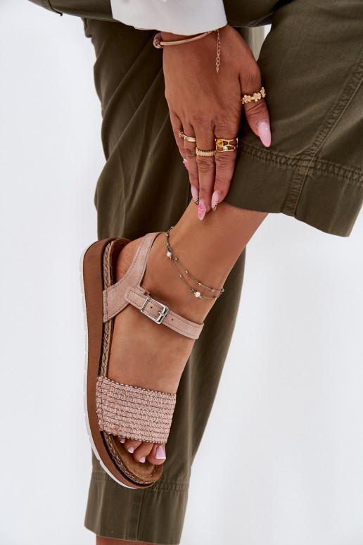 Sandały DamskiewithPlecionką Na Pasku Inblu GS000050 Różowe