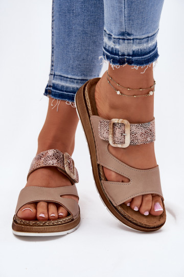 Lightweight Women's Slippers With Buckle Beige Inblu GS000055