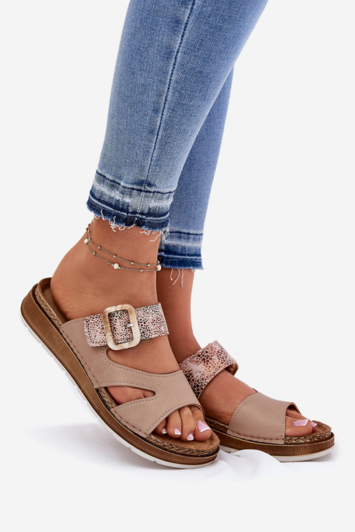 Lightweight Women's Slippers With Buckle Beige Inblu GS000055