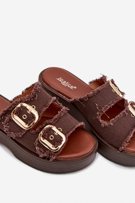 Women's Platform Slippers with Gold Clamps Chocolate Renelisse