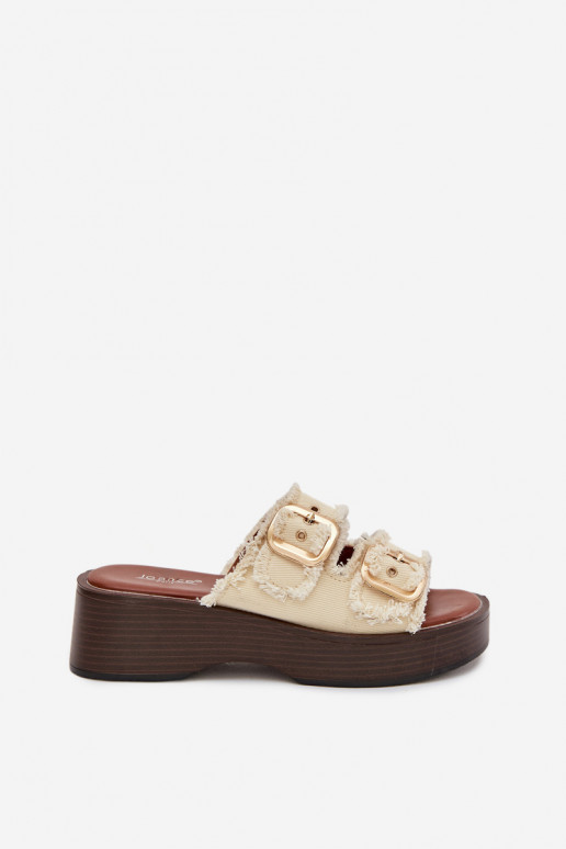 Women's Platform Sandals with Gold Clamps Light Beige Renelisse