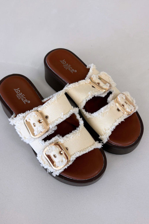 Women's Platform Sandals with Gold Clamps Light Beige Renelisse