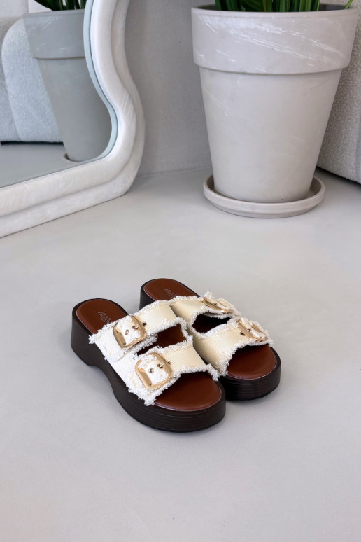 Women's Platform Sandals with Gold Clamps Light Beige Renelisse