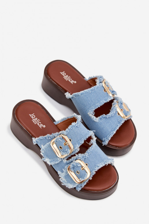 Women's Platform Slippers with Gold Clamps Blue Renelisse