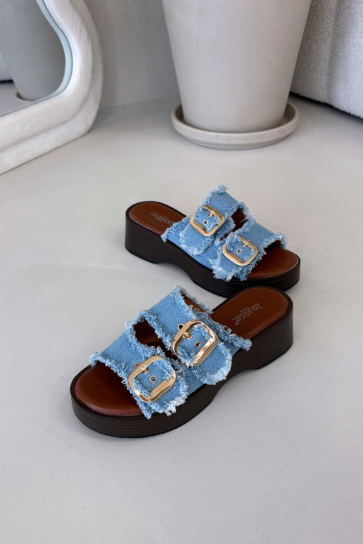 Women's Platform Slippers with Gold Clamps Blue Renelisse