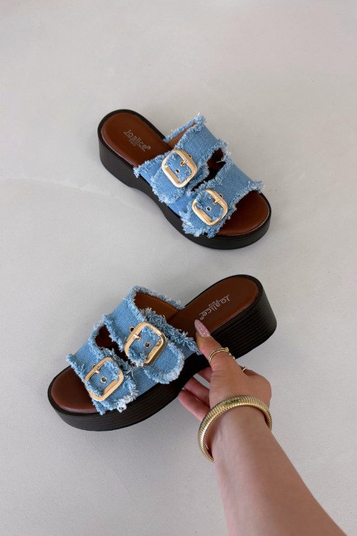 Women's Platform Slippers with Gold Clamps Blue Renelisse