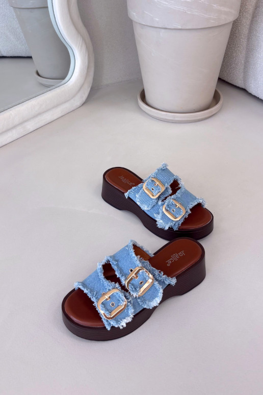 Women's Platform Slippers with Gold Clamps Blue Renelisse