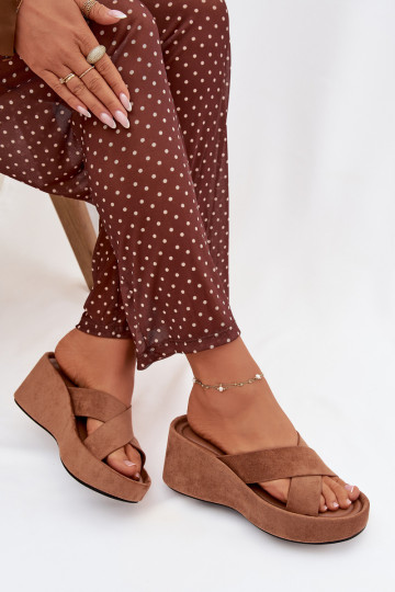 Women s Platform Slippers Made of Eco Suede Brown Calorine