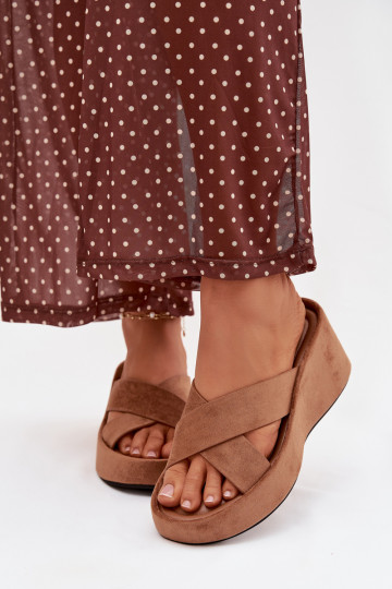 Women s Platform Slippers Made of Eco Suede Brown Calorine 2