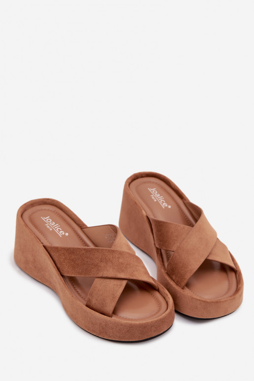 Women s Platform Slippers Made of Eco Suede Brown Calorine